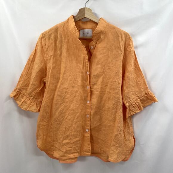 SLEEPER Orange Linen Button Down Top - Picture 3 of 10